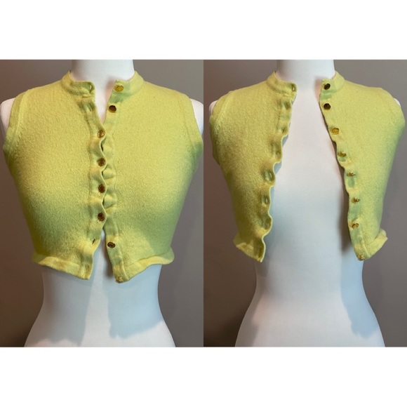 ✨RARE Hermès Logo Gold Button Cashmere Silk Wool Cropped Sweater Top Vest - Picture 13 of 16